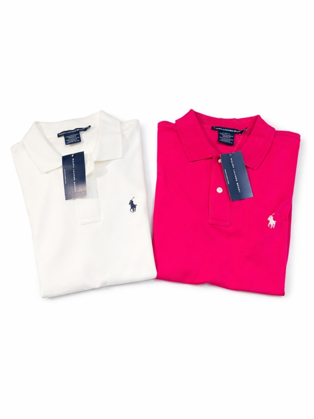 Ralph Lauren Women's White & Hot Pink Short Sleeve Polo Tees